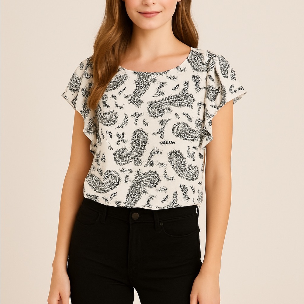 Banana Republic Factory Black and White Paisley Blouse‎